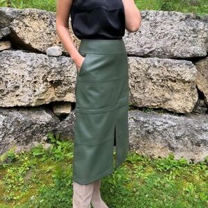 CAbi Kick It 4765 Green Faux Leather Skirt